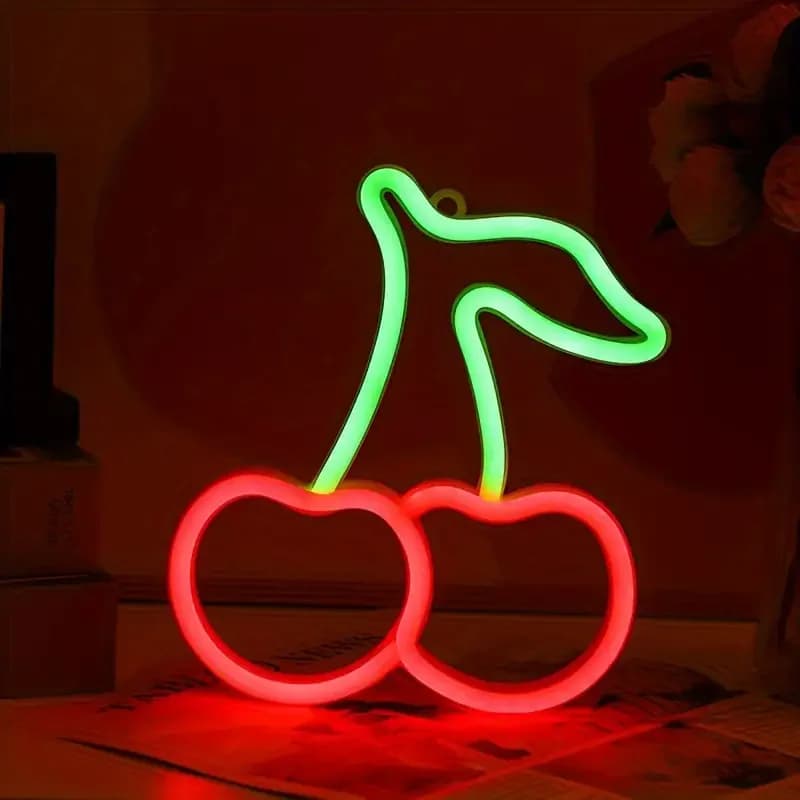 Insegna al neon a LED Cherry Luce a LED alimentata tramite USB/batteria per la decorazione della camera da letto Regalo Decorazione della luce notturna Decorazioni natalizie