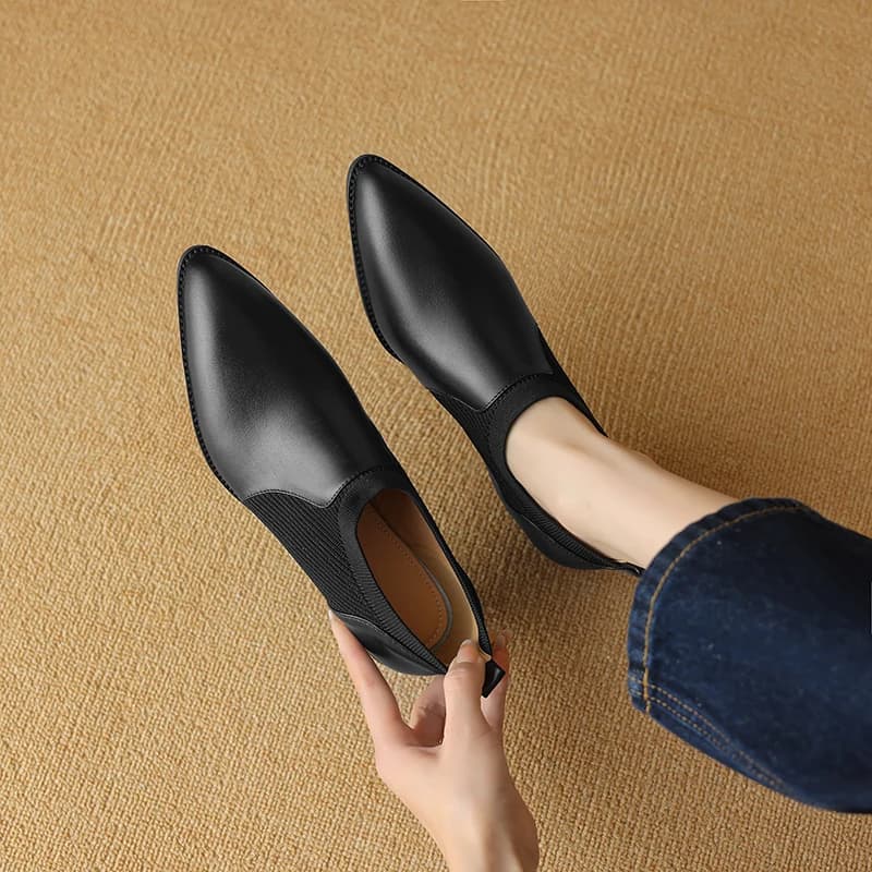 2026 new spring autumn women pumps natural leather plus size 22-26.5cm cowhide+fabric+pigskin pointed toe loafers women shoes