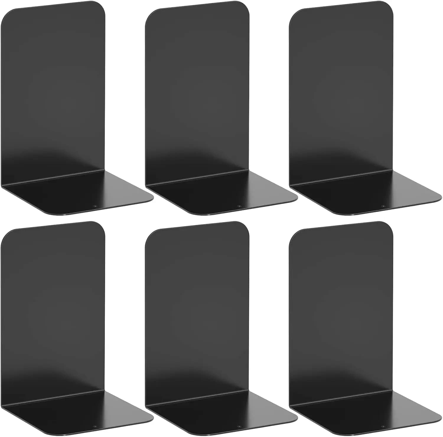 Fermalibri in Metallo Nero, 3 Paia, Supporti per Libri Resistenti per Scaffali, Organizzatori Antiscivolo per Casa, Ufficio e Scuola