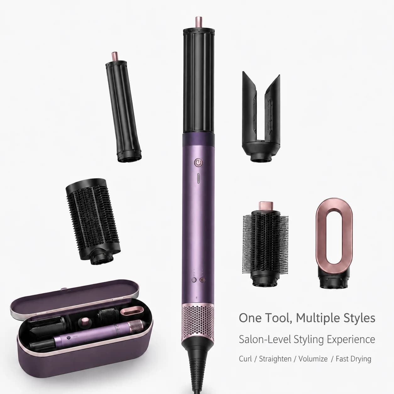 Professional 6-in-1 High Speed Hot Air Styler Negative Ion Hair Dryer Curler Straightener Volumizer Brush for All Hair Types