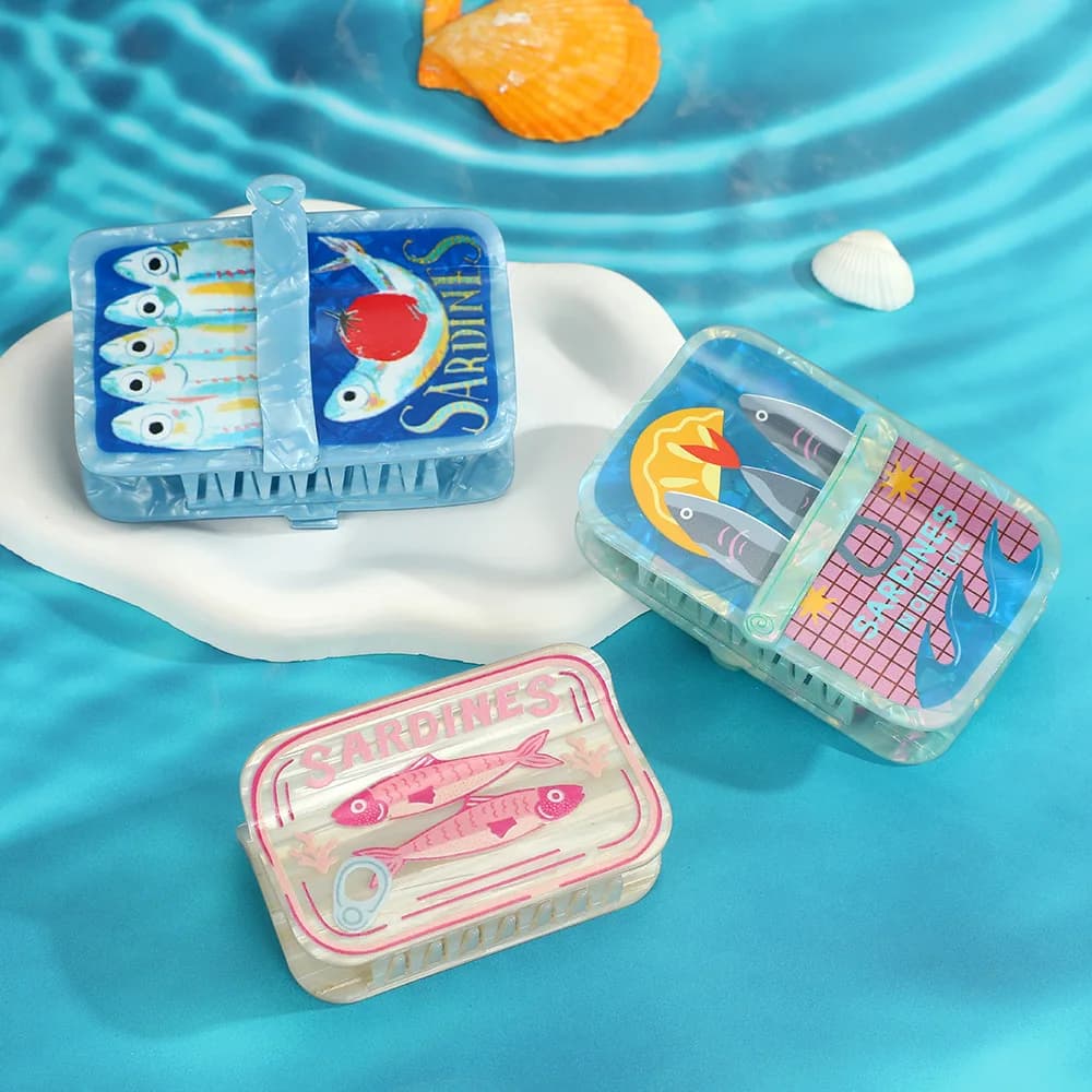 NUOVO Fermaglio per Capelli a Forma di Sardina Grande 10CM in Acrilico, Serie Cibo Creativa, Fermagli a Granchio per Capelli da Donna e Ragazza, Accessori per Capelli