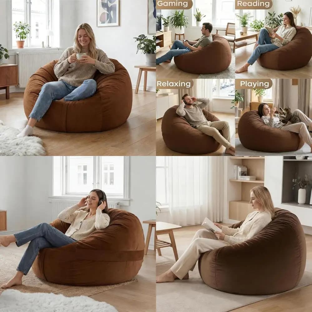 Poltrone Sacco Extra-Large Lavabili per Bambini, Adolescenti e Adulti - Ideali per Soggiorno, Gaming e Relax (Marrone)