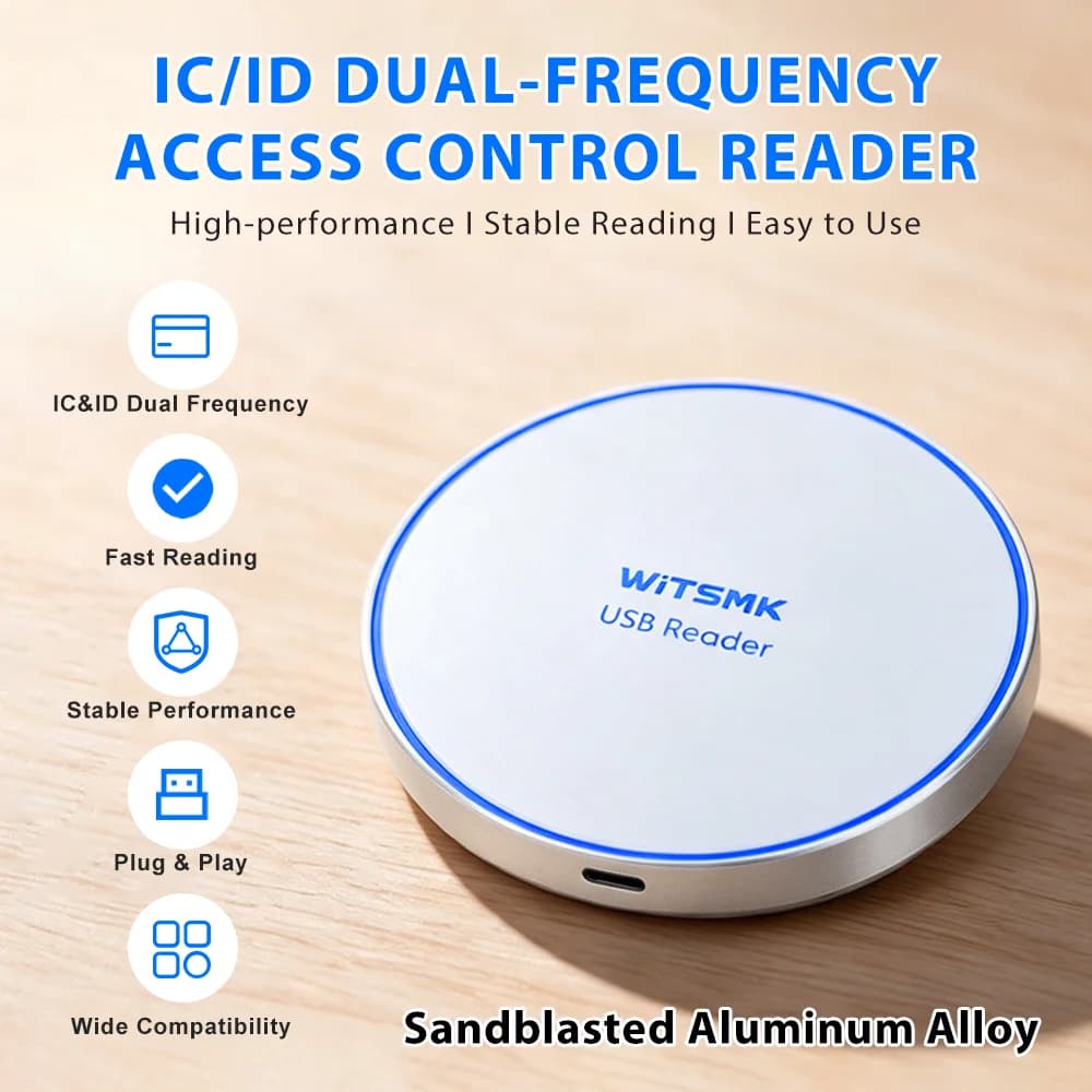 WiTSNK Round USB RFID Card Reader Dual Frequency 125KHz ID IC Smart Card Reader Plug and Play for Access Control Hotel Lock