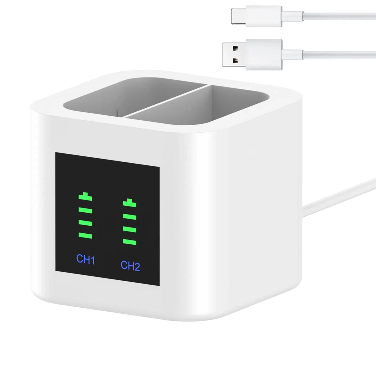 Caricabatteria RV4 con display a LED Doppio slot per Ring Video Doorbell 2/3/4, Ring Stick Up Cam Solar Sostituisci caricabatteria V4