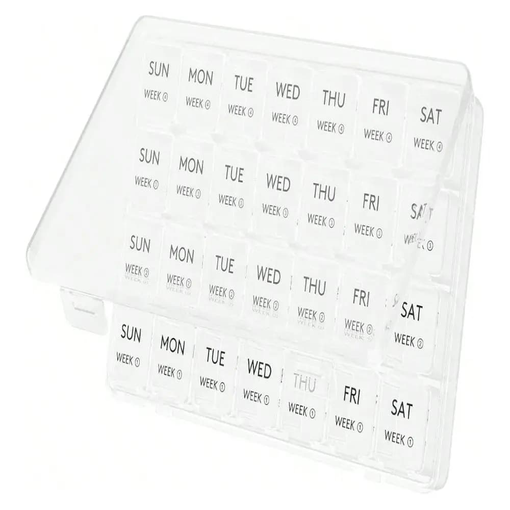 Monthly Pill Organizer, 28 Day Pill Box, 4 Weeks One Month Pill Cases, Large Compartments Medicine Organizer For Vitamins, Fish Oils, Supplements, Green