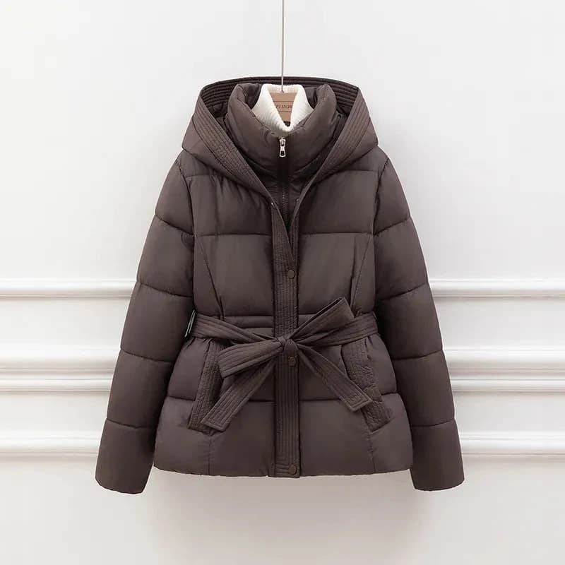 Giacca semplice in cotone da donna Moda invernale Cappotto da pane con cappuccio addensato sottile Cappotto Parka corto caldo femminile con cintura