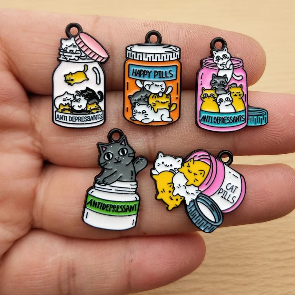 10 ciondoli per gatti in bottiglia per la creazione di gioielli, collane smaltate, orecchini, braccialetti, pendenti, accessori fai da te, lega di metallo placcato nero
