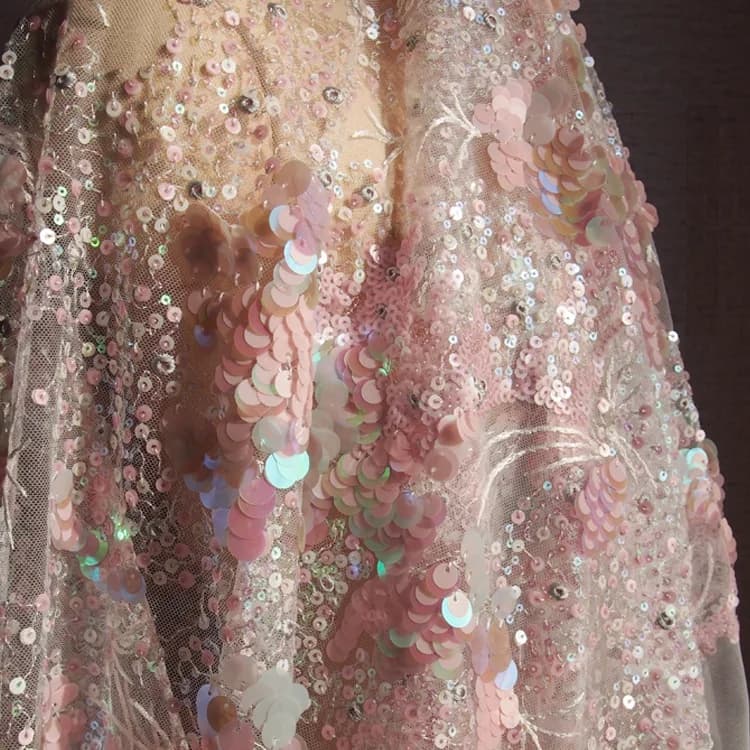 130cm wide 0.5yards/lot Pink Sequins Embroidery Mesh Fabric Dress Material / Curtain / Clothes SC437