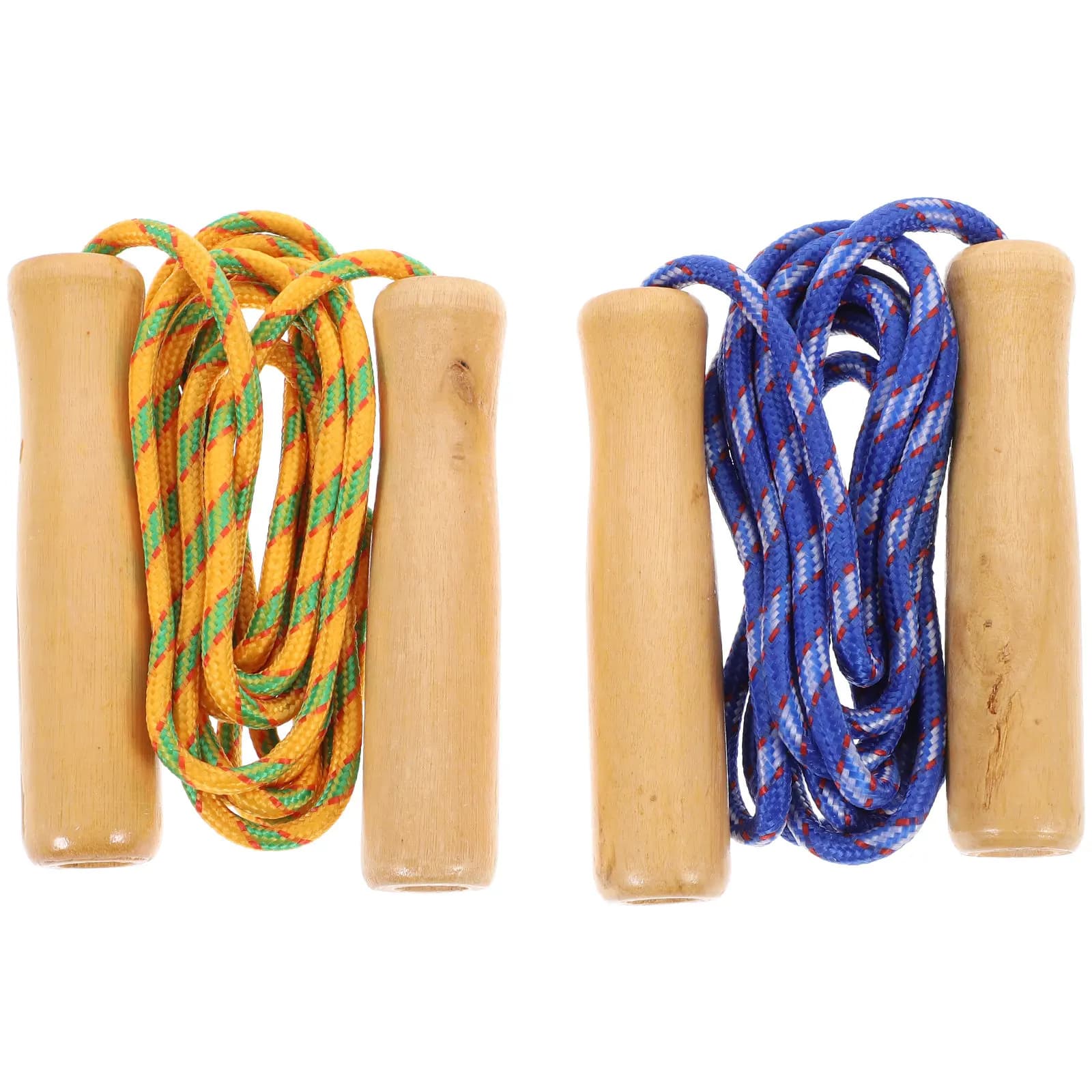 2Pcs 2.5m Kids Jumping Rope with Natural Wood Handles High Elastic Rubber Polyester Rope Non Toxic Safe for Young Jumpers Cardio