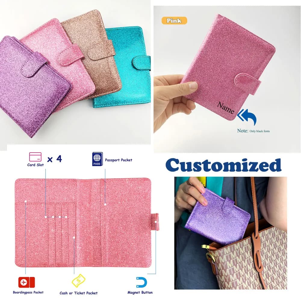 Custom Sparkling Fashion Multi Travel Rfid porta passaporto Cover portafoglio borsa protettiva custodia a portafoglio in pelle di lusso per le donne