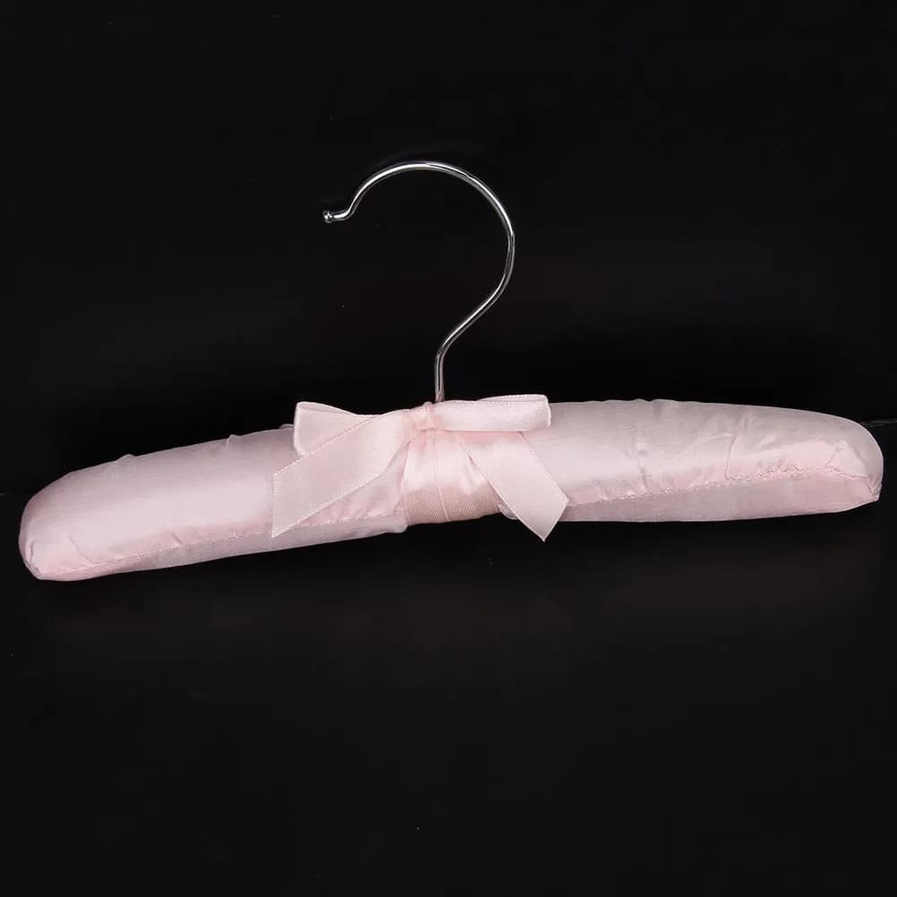 5 appendiabiti imbottiti in raso rosa, con nucleo in spugna liscia e setosa, supporto robusto, previene le pieghe, per capi senza maniche