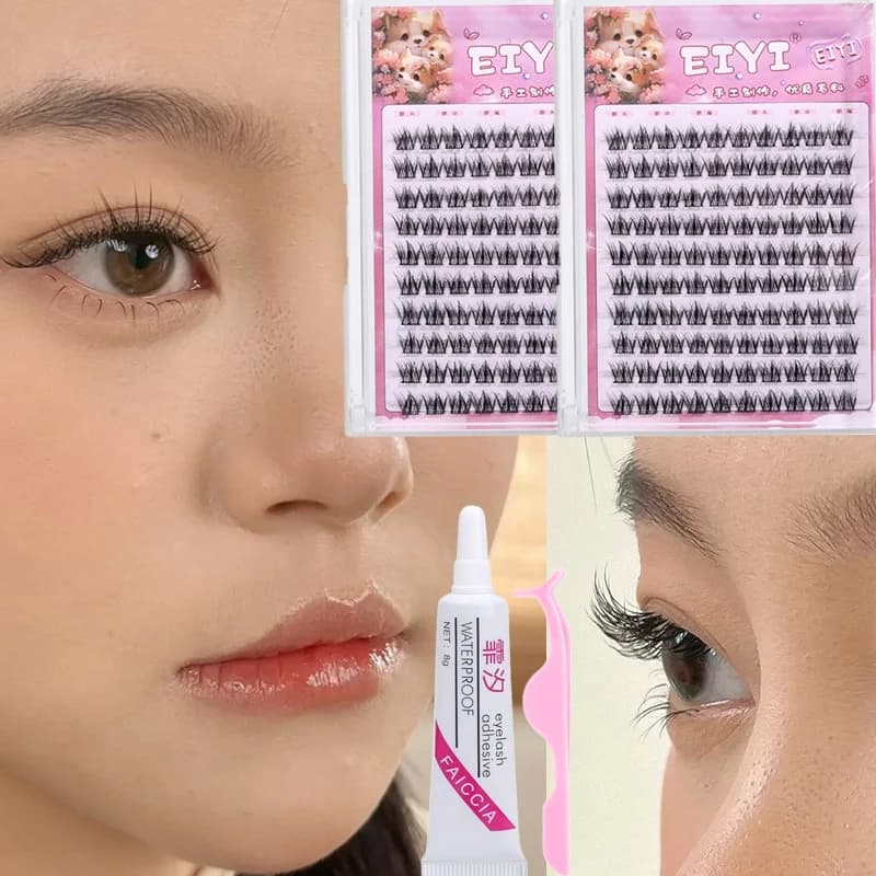 Set of fake eyelashes with soft graft with glue for fake eyelashes and natural thick eye tweezers Extension eyelashes daily makeup