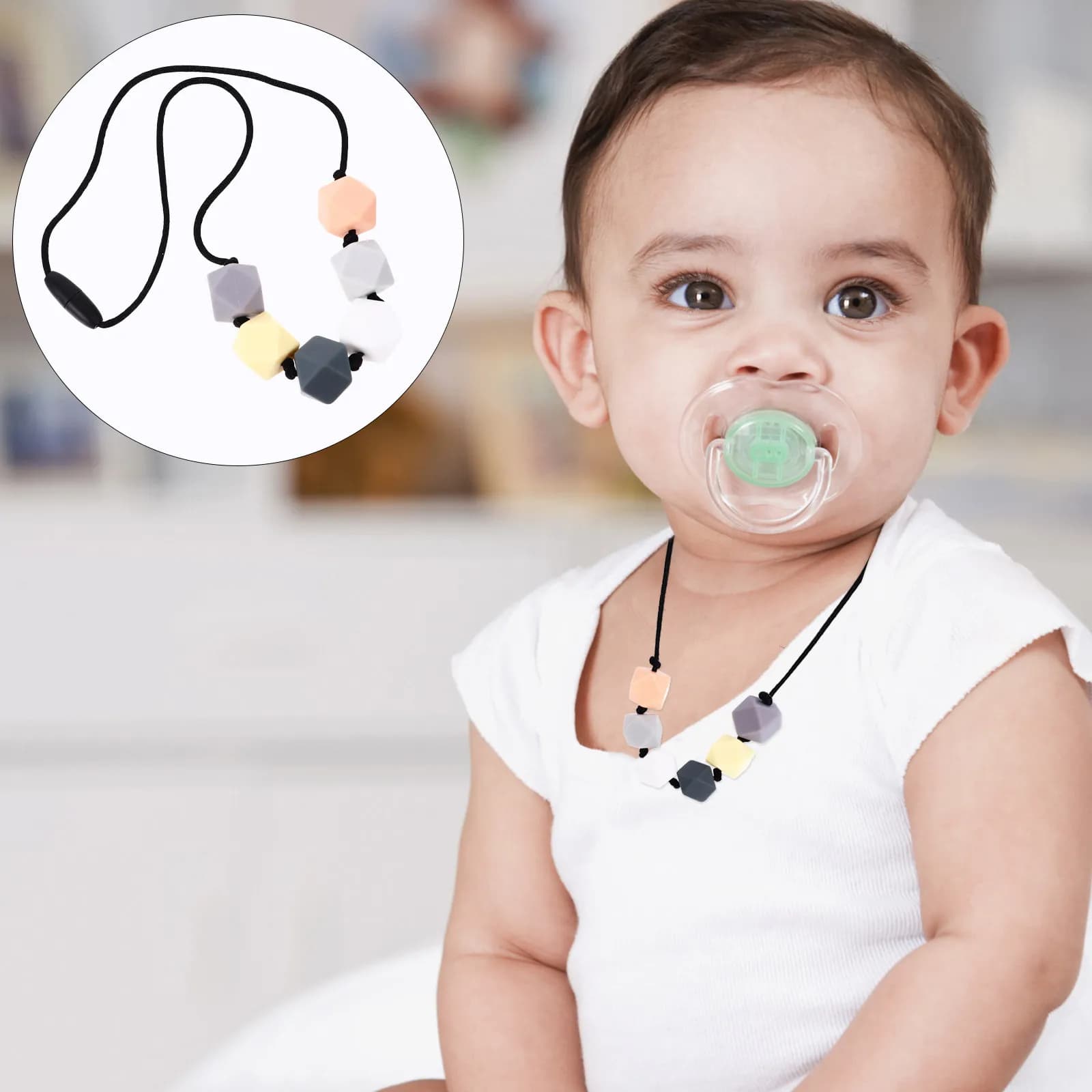 Collana da dentizione per neonati in silicone alimentare, leggera e resistente, per alleviare il dolore dei molari dei neonati e dei bambini piccoli.