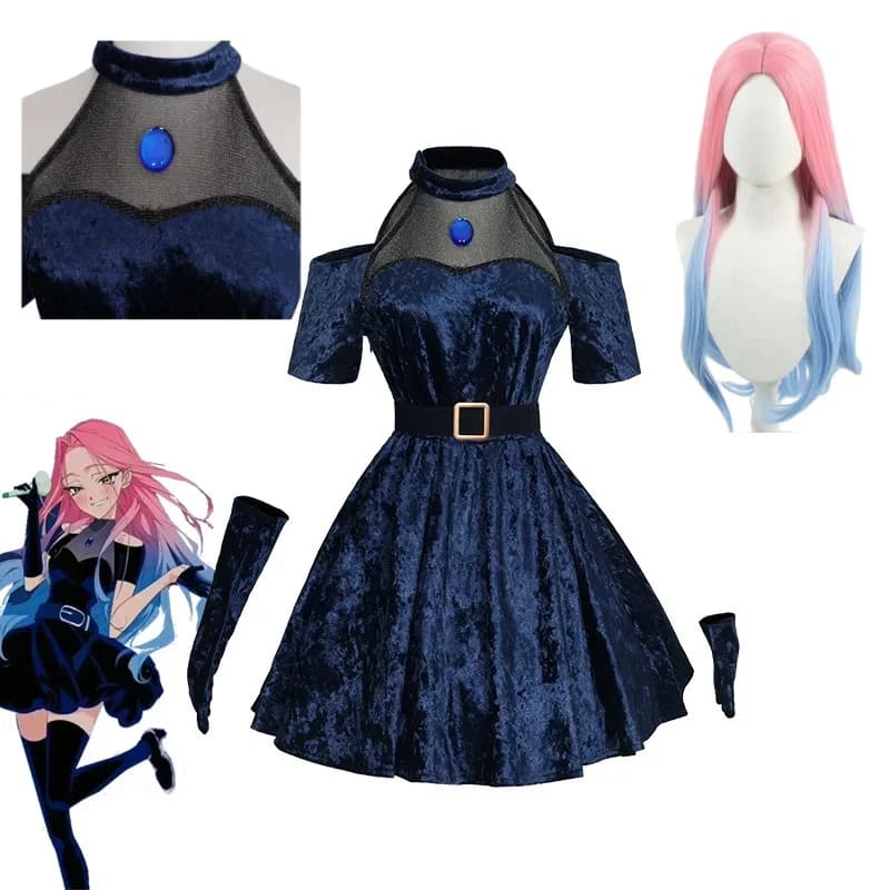 2026Cosplay Anime Alien Stage Costume Dress Long Hair Gloves Stockings Belt Set Uniform for Christmas