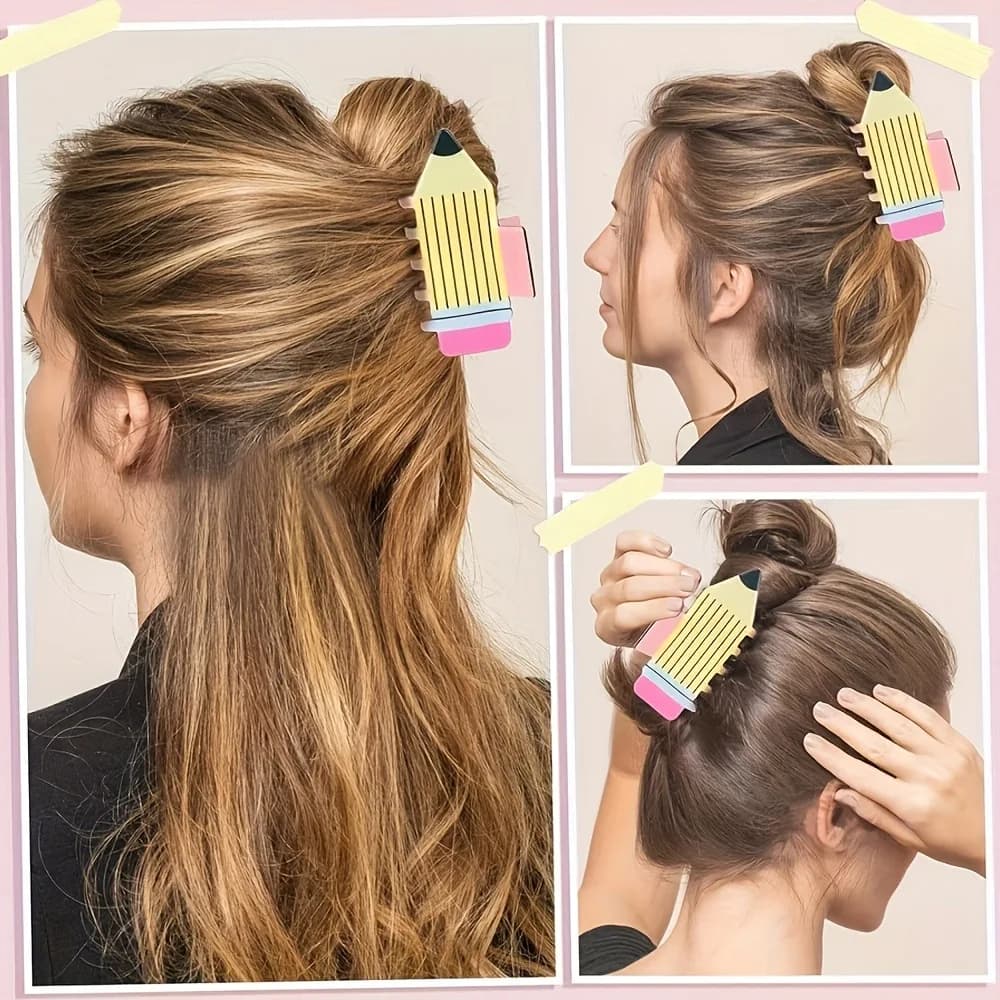 A creative and cute pencil clip, a pretty colored and fun shark clip with spiral hair on the back of the head