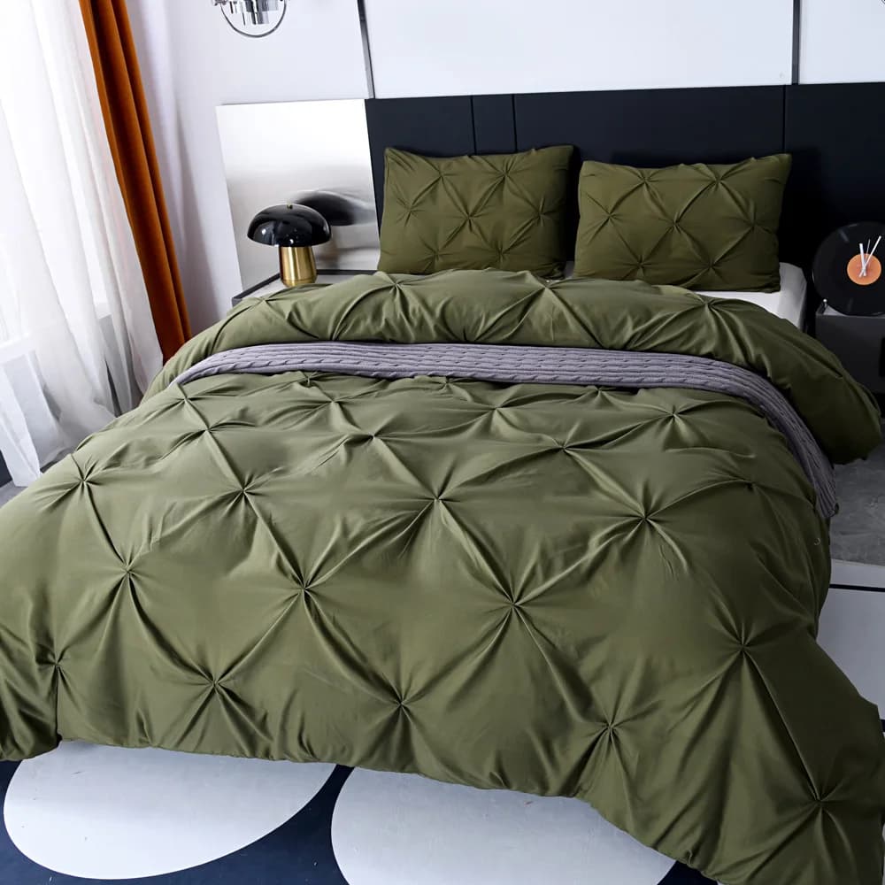 Set Copripiumino USA 3 Pezzi Verde 229*229cm + 2 Federe, Set Biancheria da Letto Verde Scuro, Copripiumino in Poliestere, Copripiumino Intrecciato