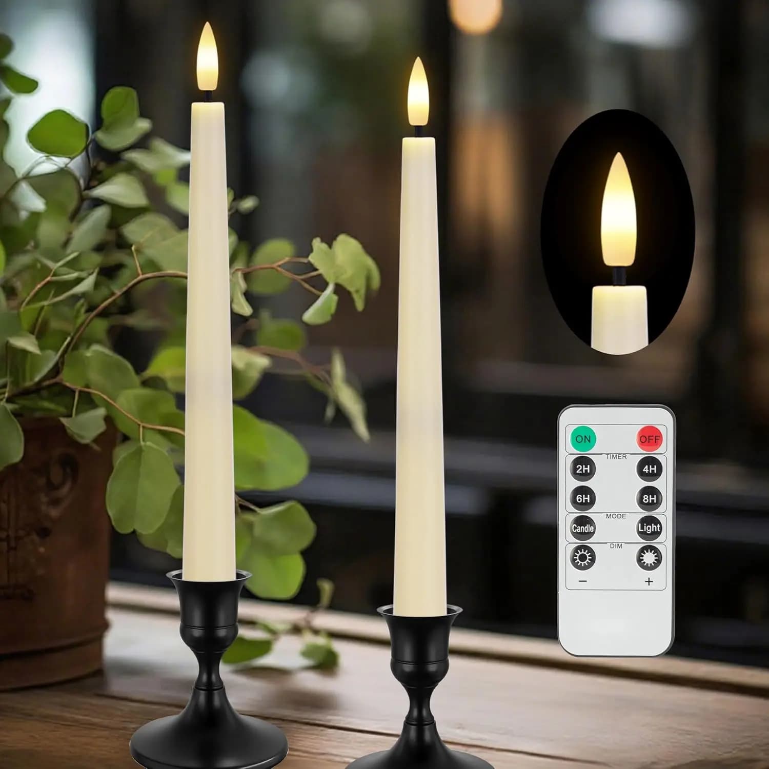 Candele a LED Senza Fiamma con Telecomando, 24,4 cm, Effetto Sfarfallio, a Batteria, Confezione da 2 per Decorazioni Casa e Feste