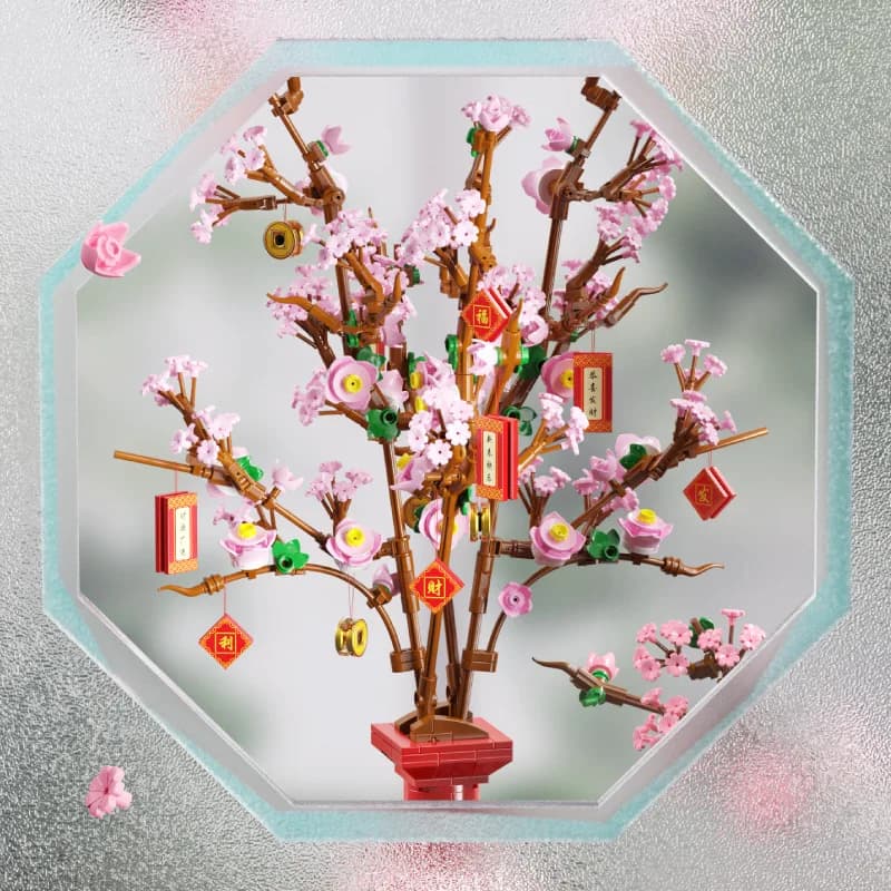 Peach Blossom Flowers Building Blocks Chinese Style Potted Plant Bricks Model Bouquet Assemble Toys Gifts Ornament Collection