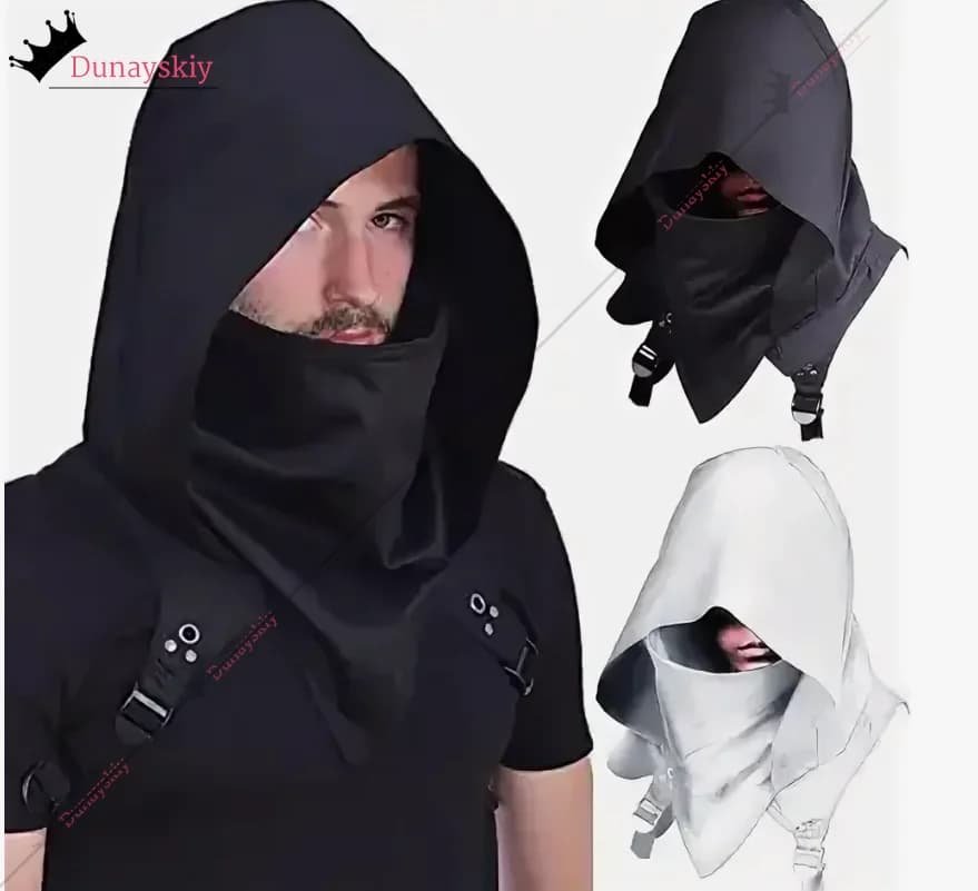 Cyberpunk Cospaly Mantello con cappuccio Mantello Costumi con cappuccio Cappello da assassino Vestito da guerriero e abbigliamento quotidiano Abiti da travestimento per giochi di ruolo di Halloween