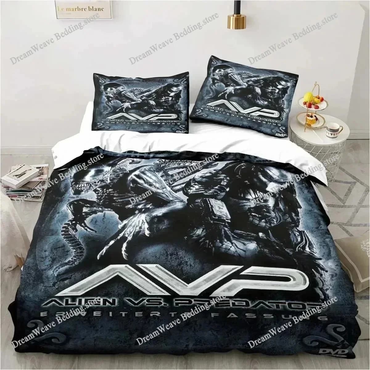 Alien Vs. Set di Biancheria da Letto del Film Predator, Copripiumino Singolo, Matrimoniale, Queen, King Size, Copriletto per Adulti e Ragazzi, Regalo di Lusso