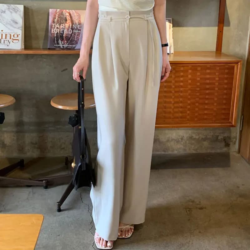 Nuovi Pantaloni Estivi Chic da Donna a Vita Alta, Sottili, con Cintura, Gamba Larga, Dritti, Casual, con Pieghe