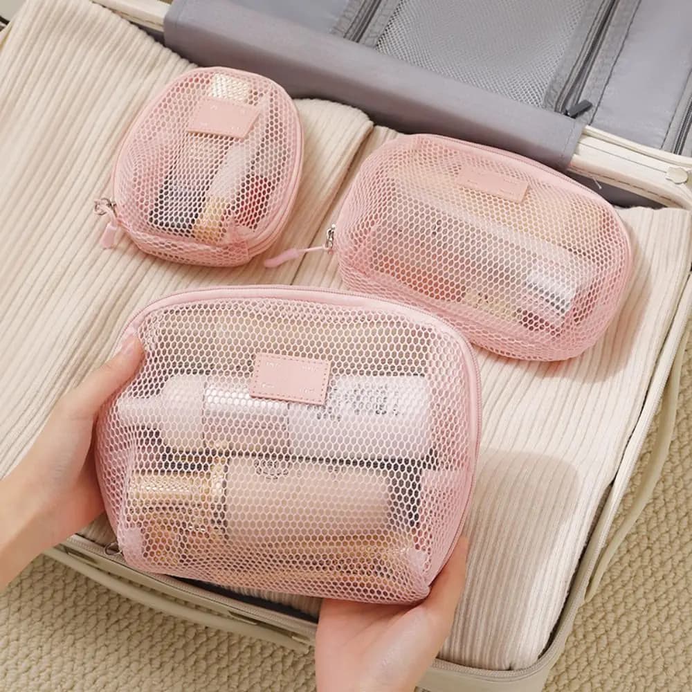 Hand held nylon casual cosmetic bag with mesh makeup bags with zipper Toilet wash bags in multipurpose mesh