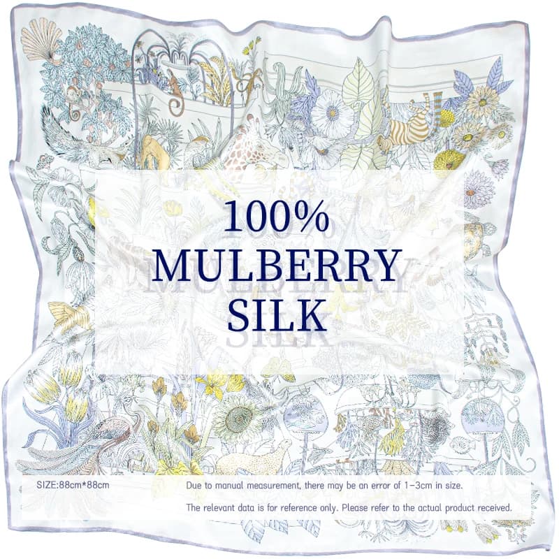 Foulard Quadrato da Donna 100% Seta di Gelso 88x88cm con Stampa Botanica e Animale, Sciarpa in Raso per Ufficio, Versatile Accessorio per Borsa