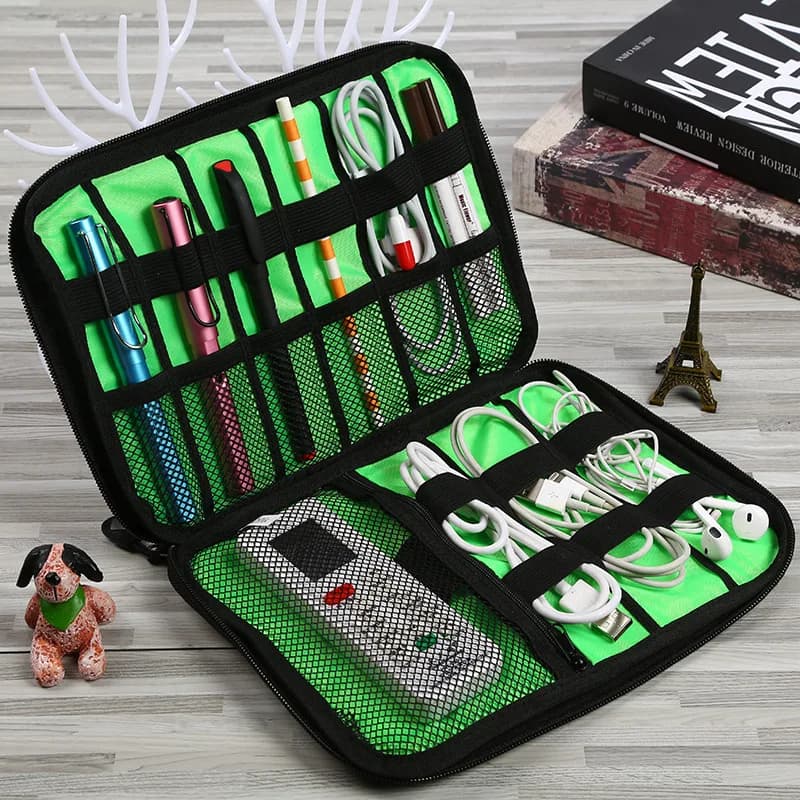 Borsa portaoggetti verde nera Organizzatore di accessori elettronici Cavo dati USB portatile Spina per caricabatterie Organizzatore impermeabile da viaggio