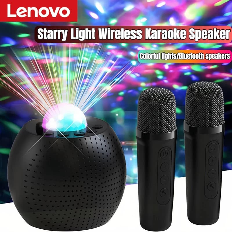 Lenovo Microfono Karaoke Bluetooth portatile Colore stellato Luce ambientale Casa esterna Karaoke Centro musicale Sistema audio Regalo