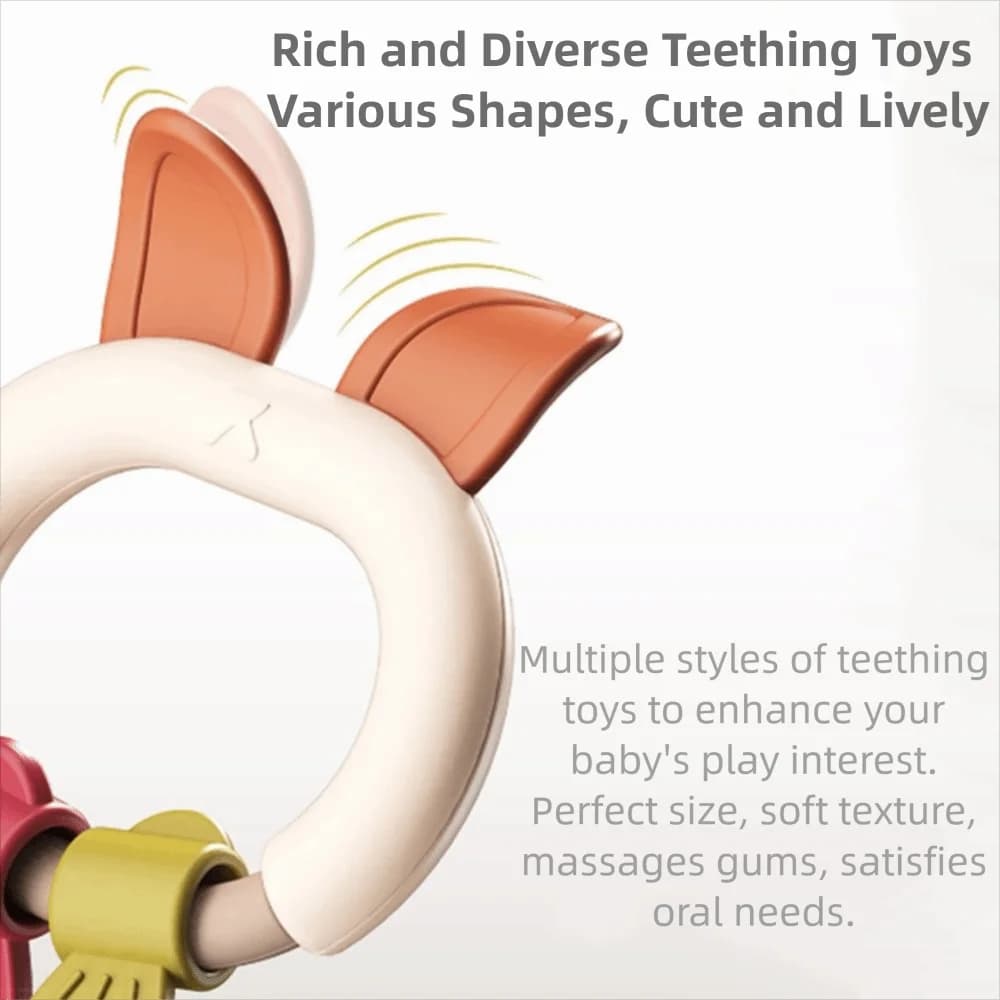 5/6Pcs Creative Silicone Cartoon Rattle Soft Animal Shape Baby Health Teether Ring Design Anti-Chew Infant Teething Chewing