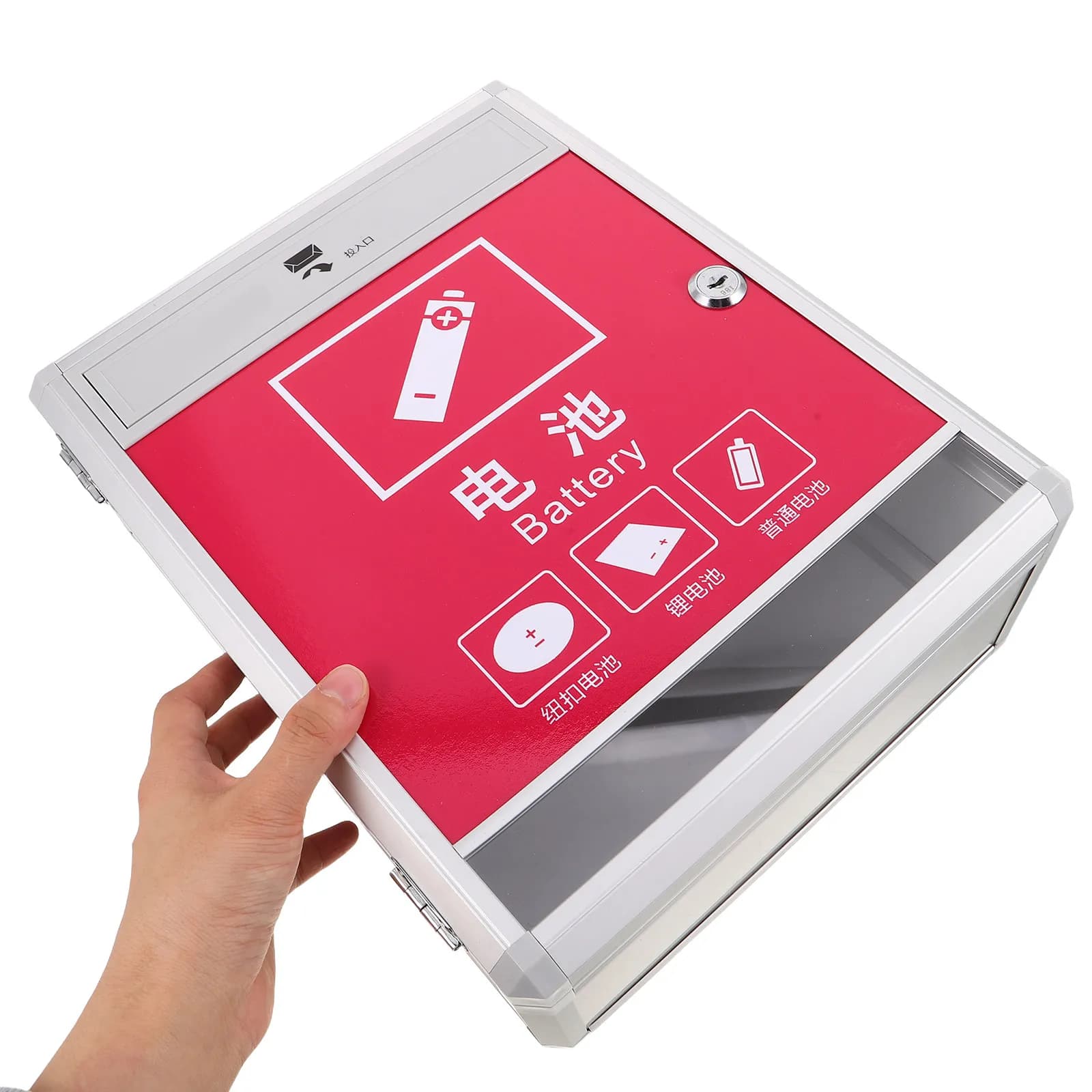 Used Battery Recycling Box Wall-Mounted Sturdy Plastic Container for Residential Schools Offices Battery Collection Bin
