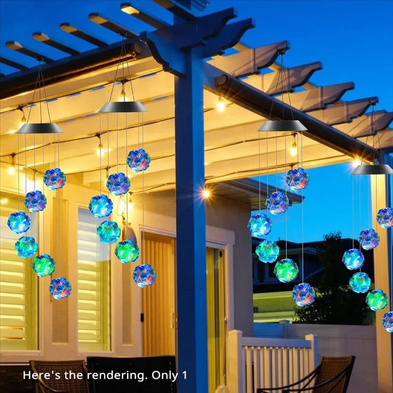 CQMF-Luce solari colorate blu per esterni, campanelli eolici impermeabili, effetto luce a sfera, per balcone, feste in giardino