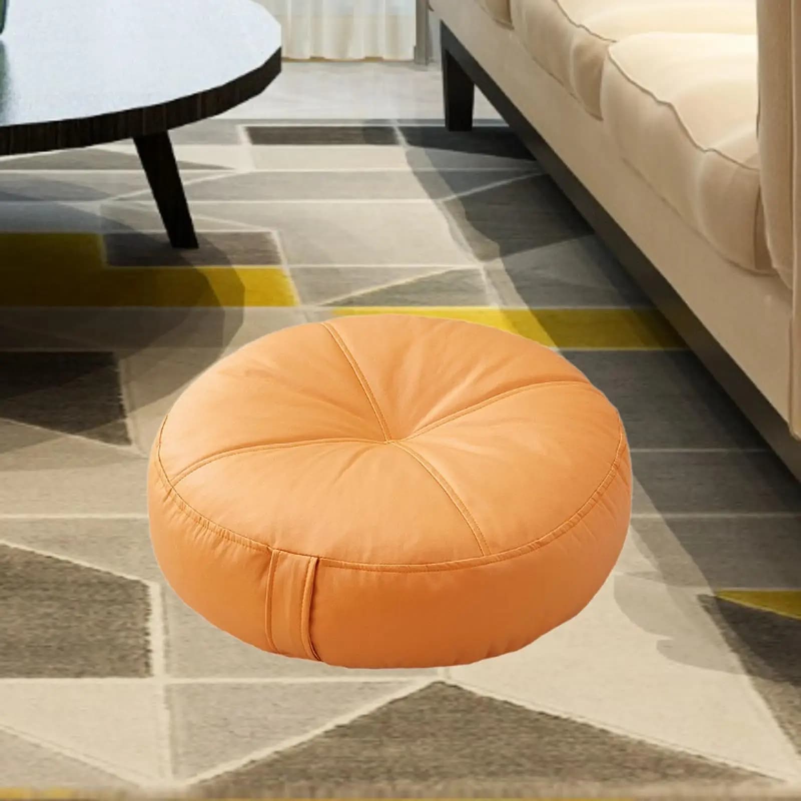 Soft Squishy Round Floor Pillow Faux Leather Mini Cushion Pad Decorative Throw Pillow for Sofa Chair Office Meditation Room