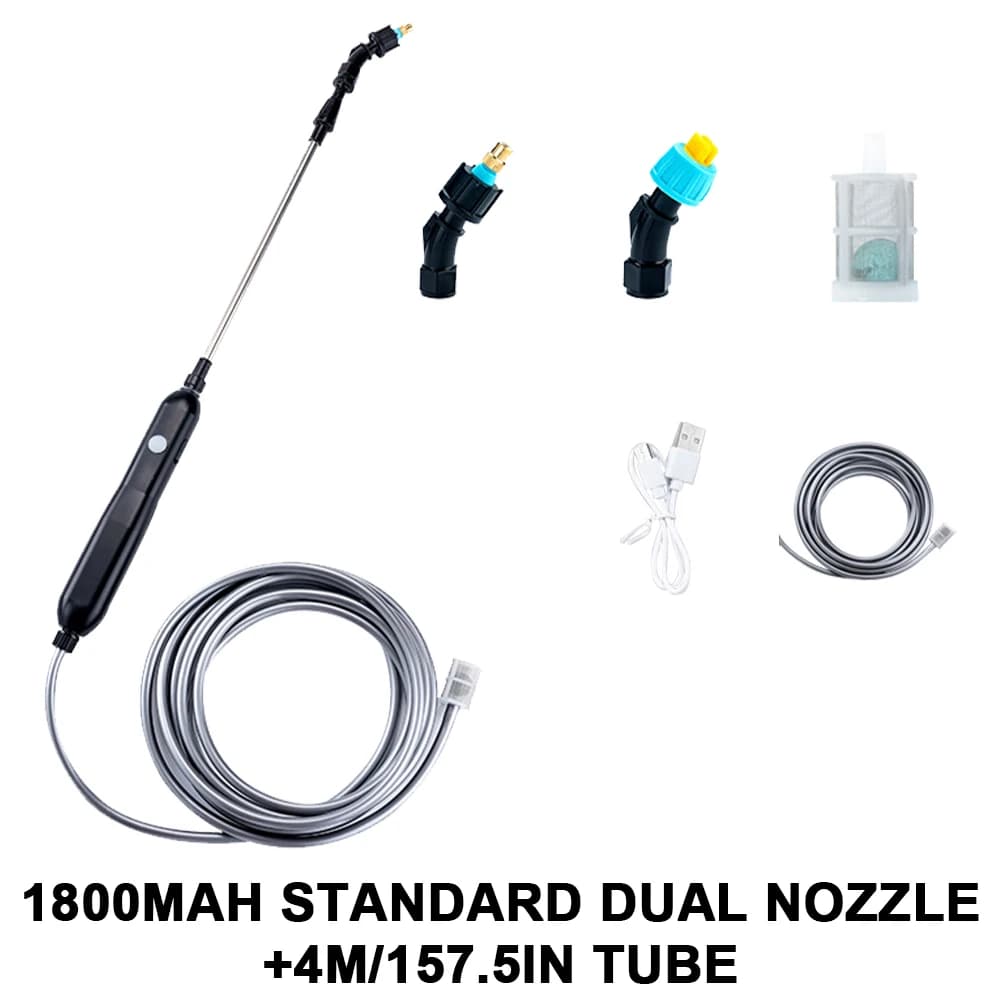 Spruzzatore Elettrico per Piante Ricaricabile con 2 Ugelli e Tubo da 2/4/6/10M, Asta Spray per Irrigazione e Pulizia del Giardino