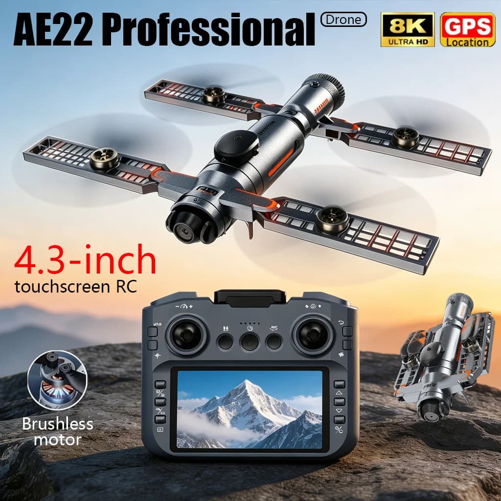 Upgraded AE22 PRO MAX Foldable Drone 8K Dual Camera FPV Quadcopters GPS Obstacle Avoidance Brushless Professional RC Drones Toys