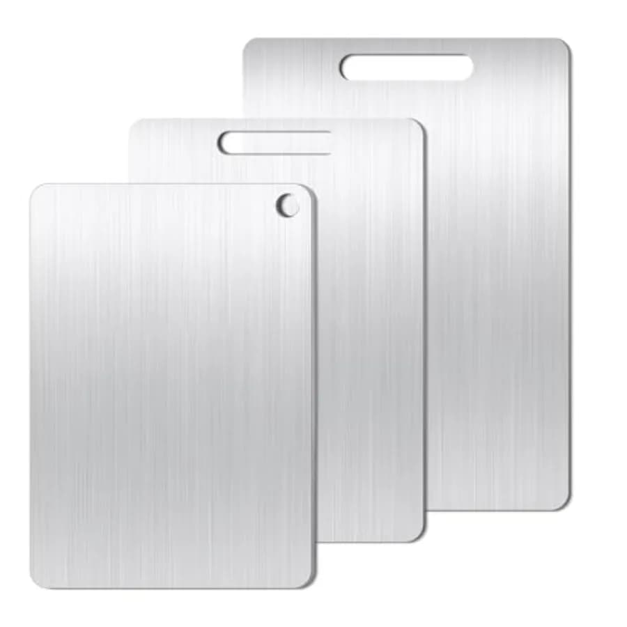 Set of 3 Taglieri in Titanium for Food, Double Side, Metal, for Meat, Vegetables, Fruit, from Kitchen and Exterior