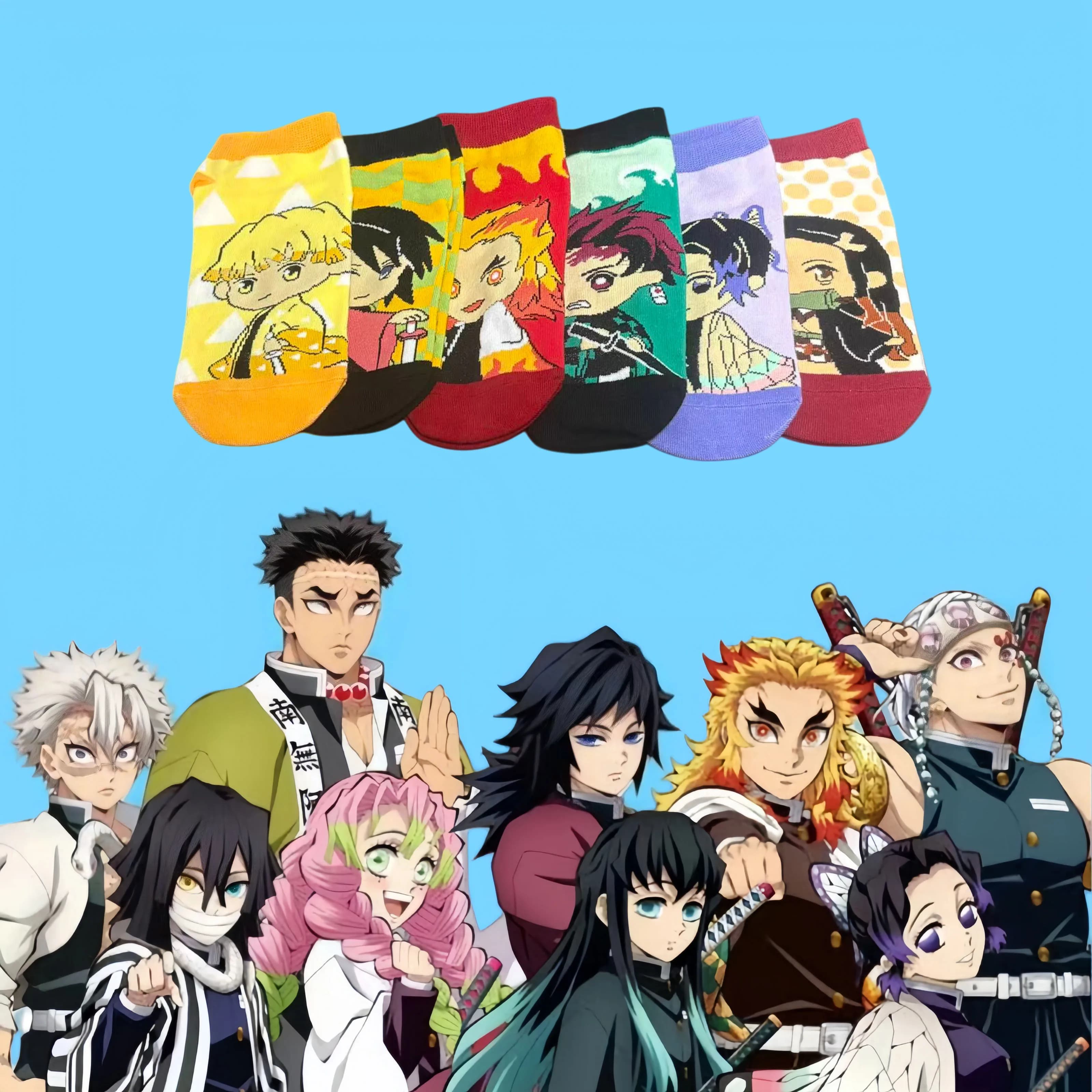 Taglie europee 29-38, 1/6 paia di cartoni animati Anime Demon Slayer: calzini alla moda Mugen Train Cosplay