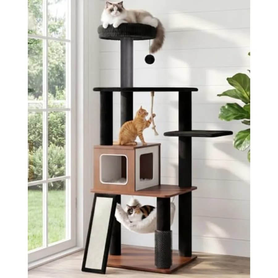 61 Modern Cat Tree Tower per Gatti da Interno, Torre da Arrampicata di Lusso con Lounge in Peluche, Cuccette per Gatti, Amaca e Tiragraffi Classico