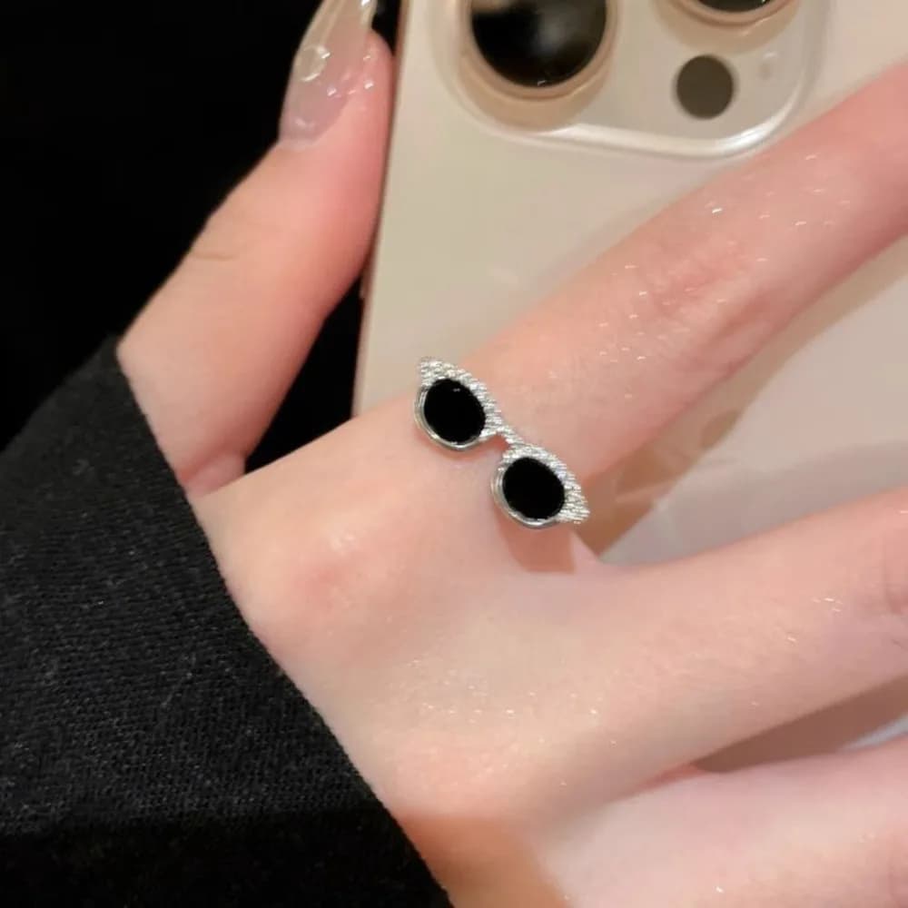 Versatile sunglasses open ring women's niche design mini glasses index finger ring sweet and cool light luxury ring