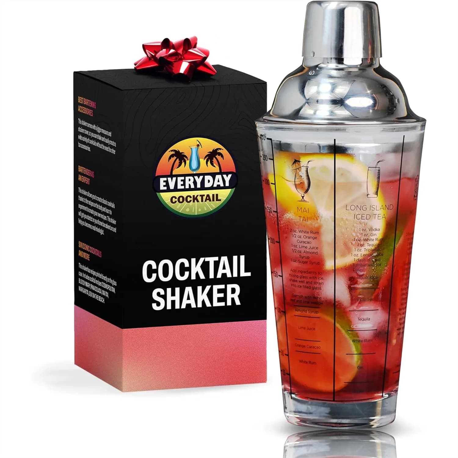 Shaker per Cocktail in Vetro da 14 oz con Filtro Integrato, Chiusura Ermetica e Ricette per Martini e Margarita