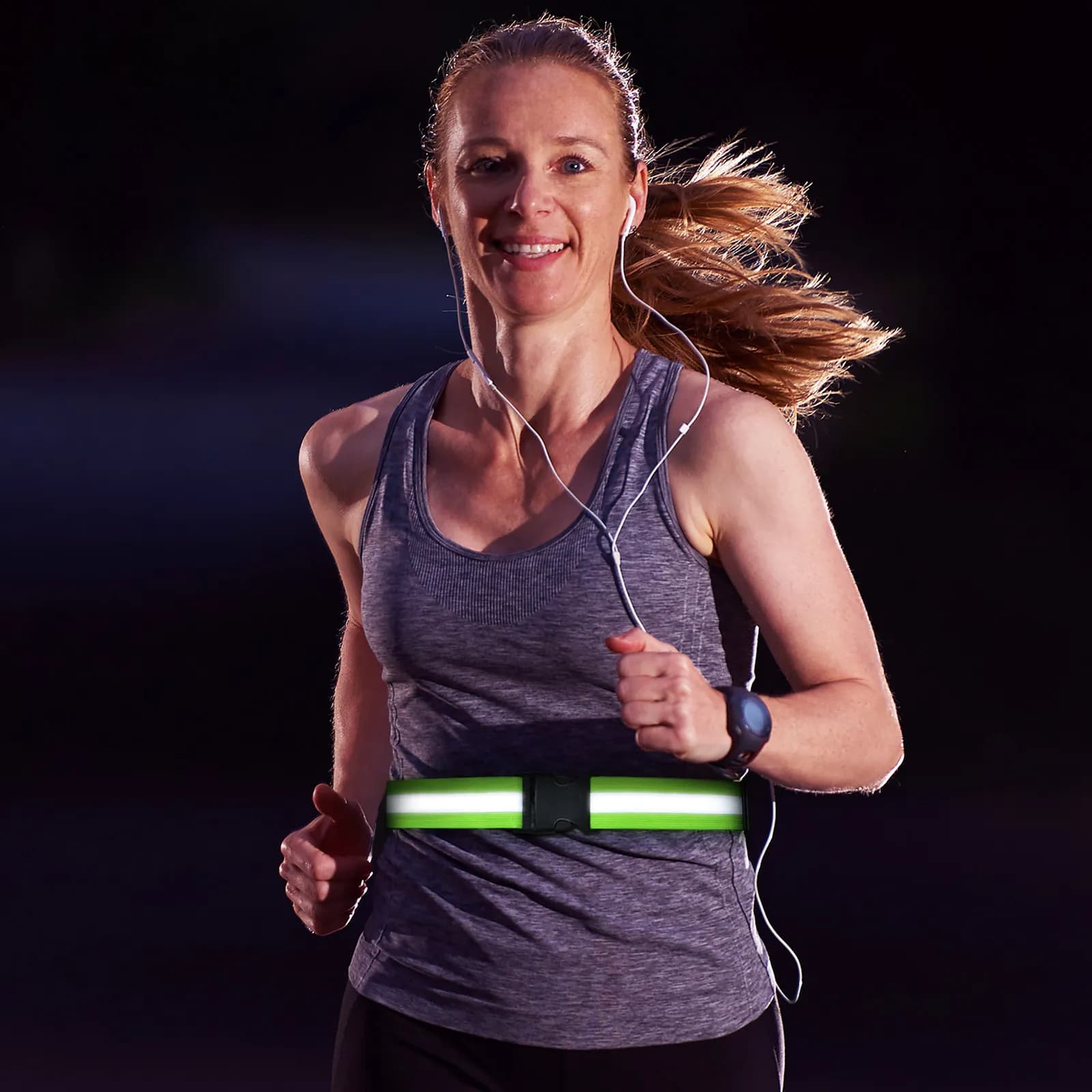 Cintura Riflettente Verde Fluorescente Regolabile Elastica Alta Visibilità Riflessione a 360 Gradi Attrezzatura di Sicurezza per Corsa e Ciclismo