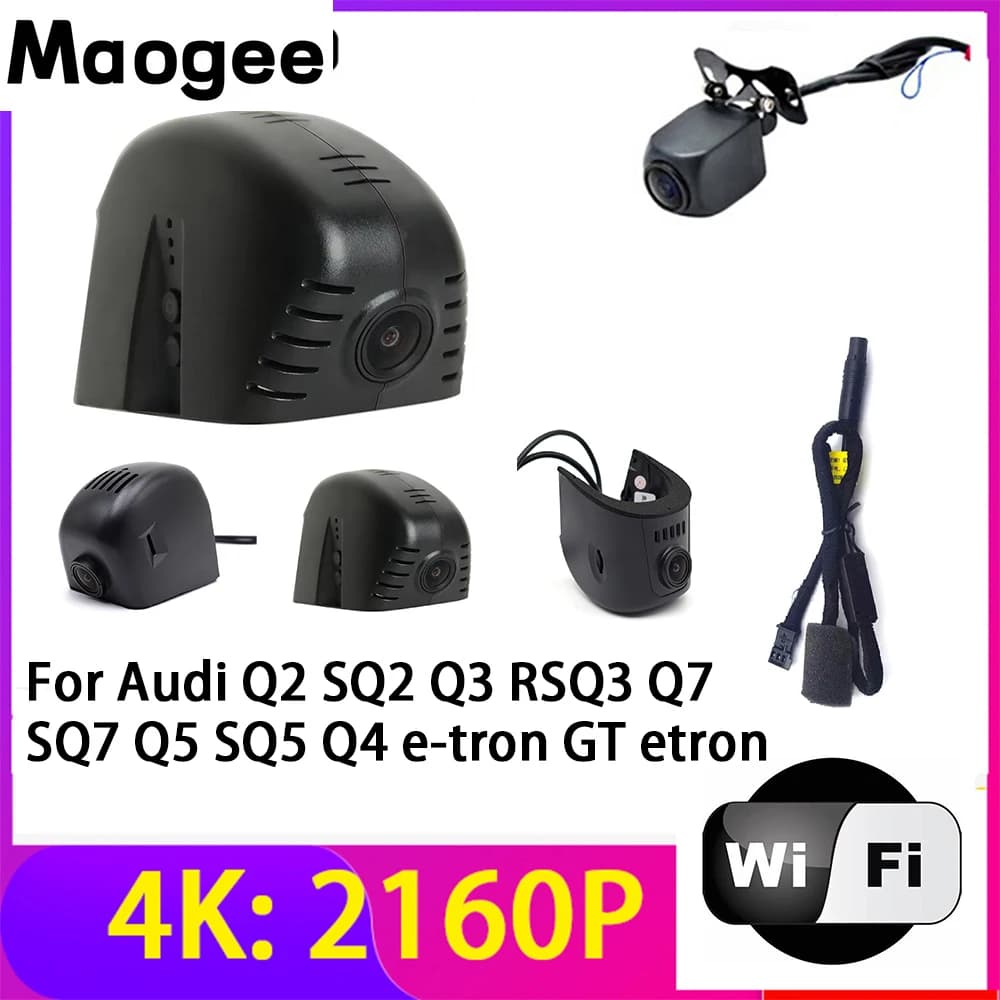 Dash Cam 4K 2160P with 2 Objectives, DVR Recorder with Wifi and Night Vision for Audi Q2 SQ2 Q3 RSQ3 Q7 SQ7 Q5 SQ5 Q4 e-tron GT etron