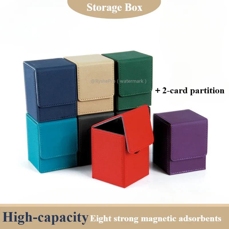 Collectable card holder box for over 100 single sleeve cards with 2 Commander Deck Box partitions compatible with Mtg card case