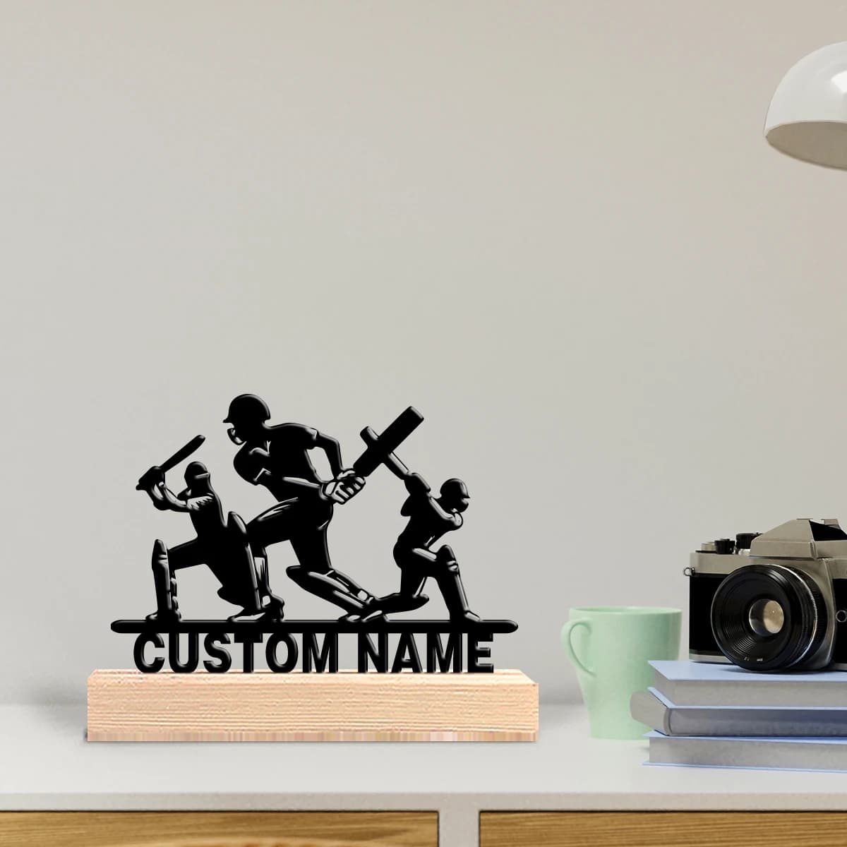 Custom Baseball Metal Statue with Wood Base, Kitchen Table Decoration and Lunch Room