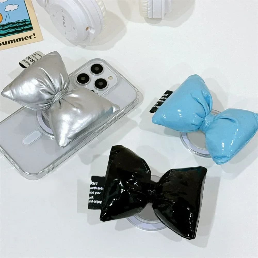 Corea Cute 3D Jacket Bowknot pieghevole per Magsafe Magnetic Phone Griptok Grip Tok Stand per iPhone supporto per custodia di ricarica Wireless