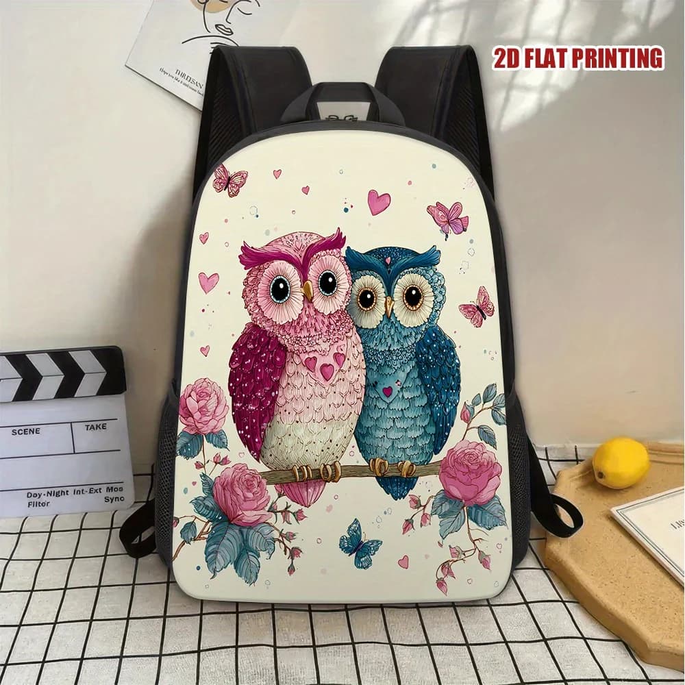 Zaino stampato 2D con motivo Raven Love Flying - Elegante borsa da scuola in poliestere con tracolla rimovibile