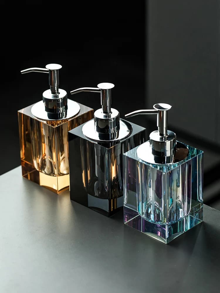 Bottiglia di lozione di vetro di cristallo quadrato Dispenser di sapone con testa a pressione d'argento accessori per il bagno bottiglie per Dispenser di Gel doccia per Shampoo