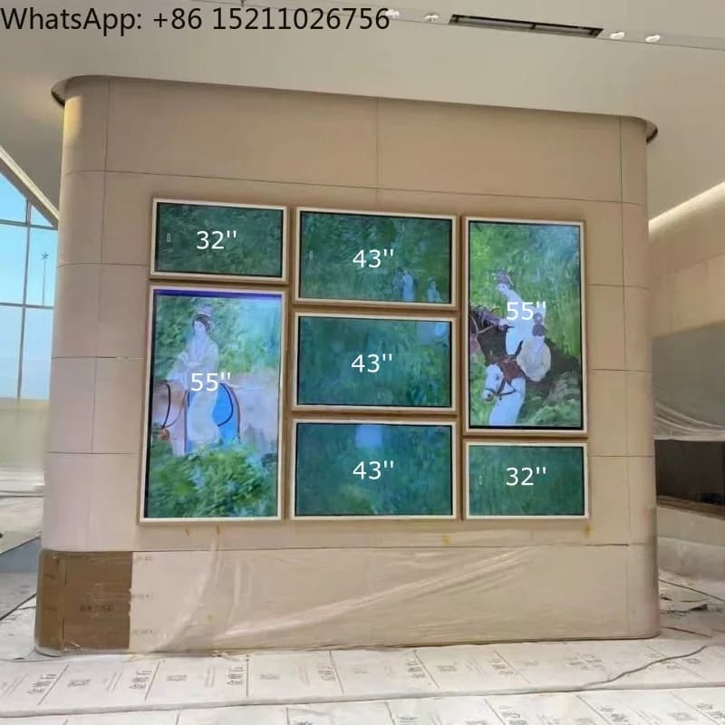Cornice Digitale Elettronica HD 4K da 43 Pollici, Alta Risoluzione 3840*2160, Sistema Operativo Android, 8GB WiFi, Audio, Cornice in Legno per Casa e Parete
