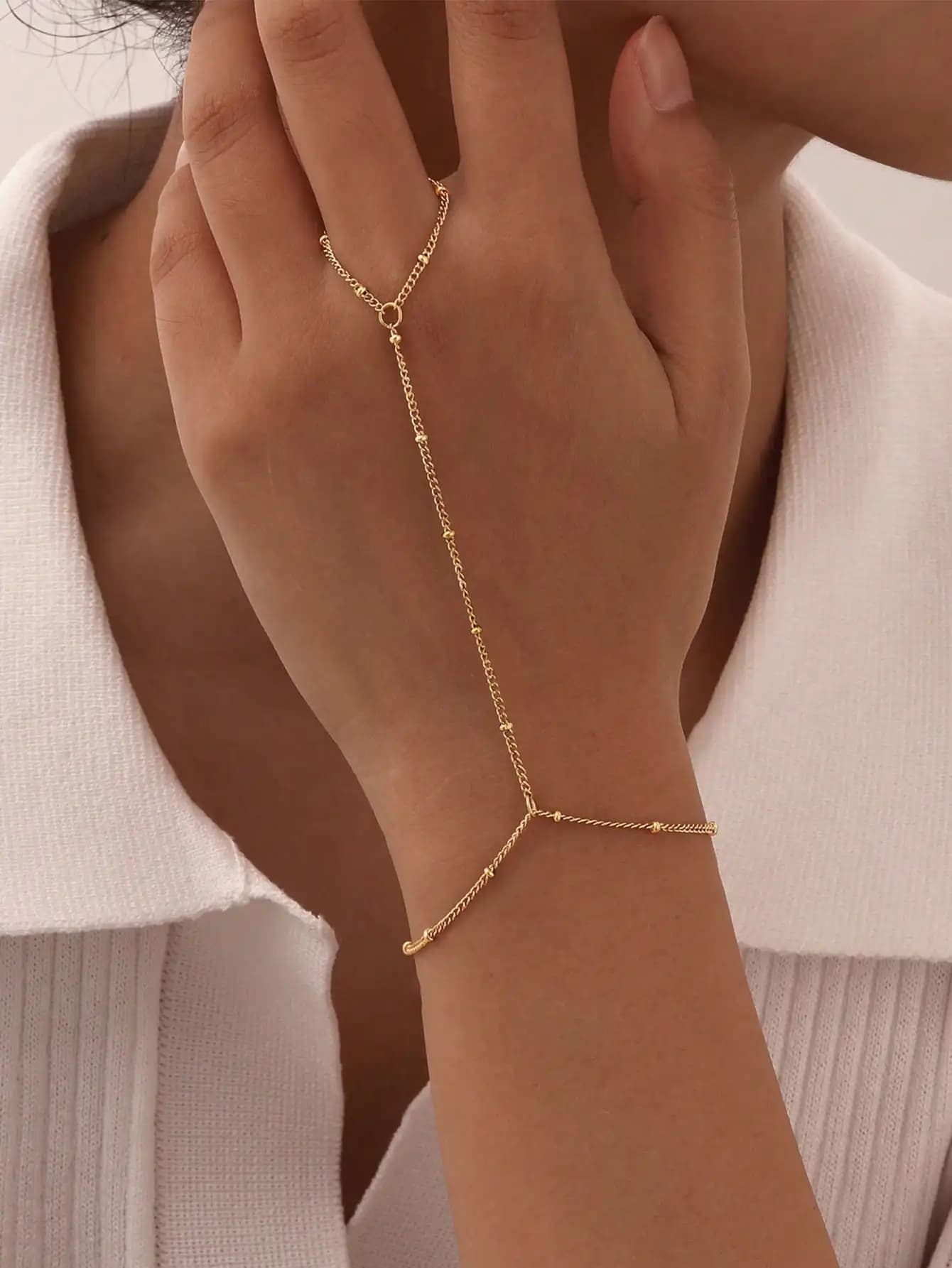 Bracciale Minimalista con Catena in Oro e Anello Regolabile per Donne