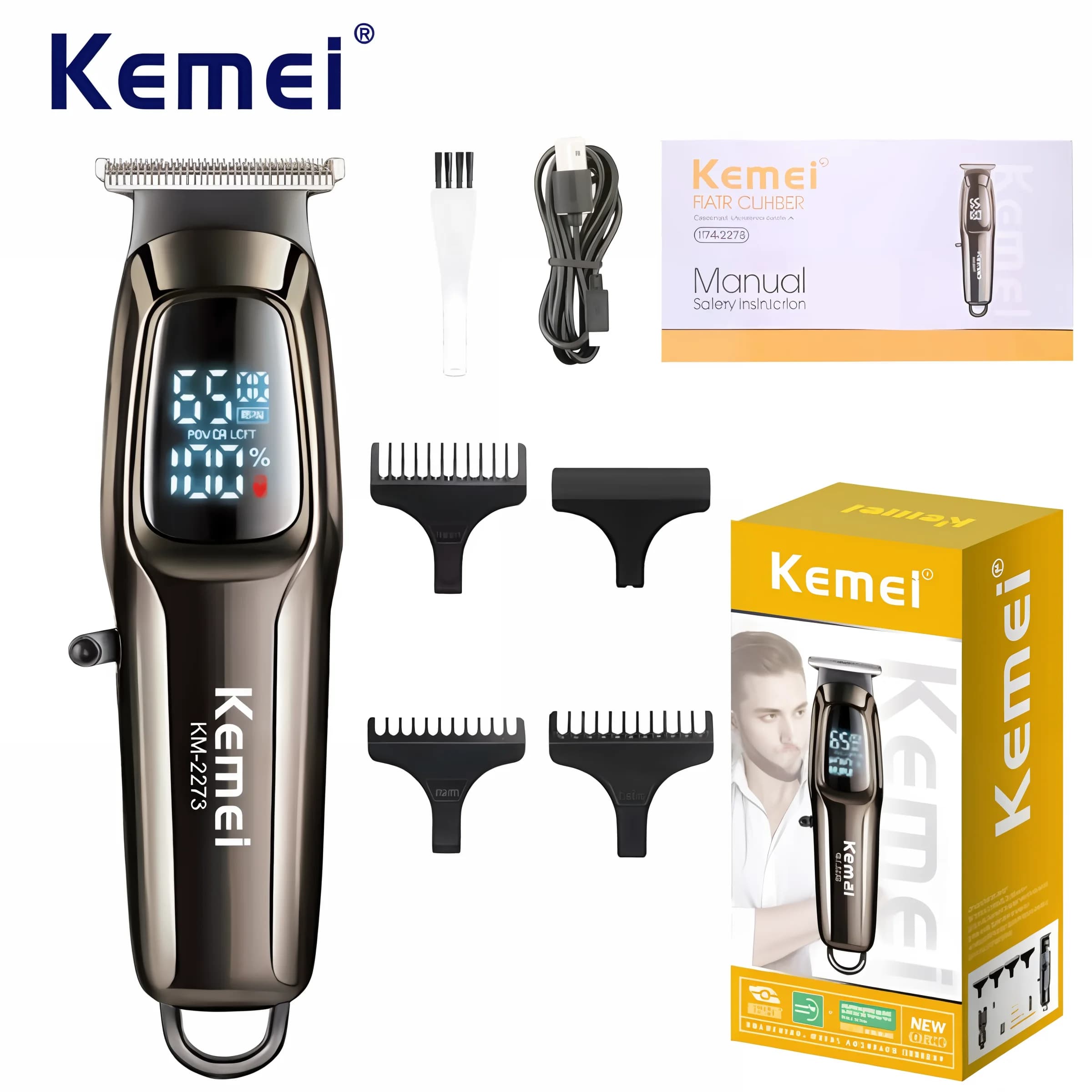Kemei KM-2273 nuovo Design Mini tagliacapelli elettrico a ricarica rapida conveniente con Display LCD